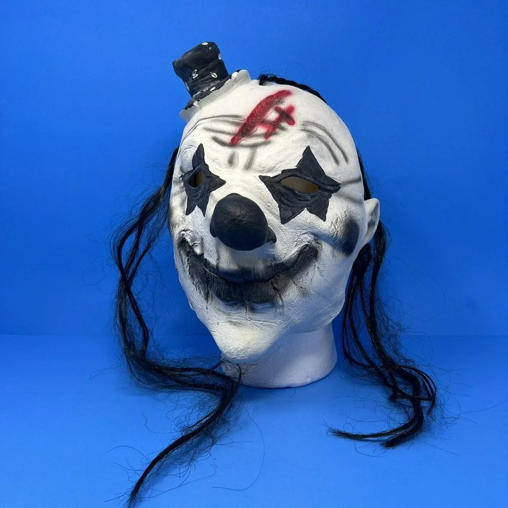 Halloween Evil Clown Scary Mask Carnival Prop Black White Costume-‎ Adult Size